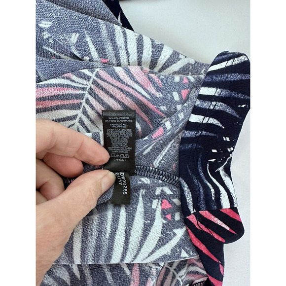 Express Slip Dress Sz M Flounce Red White And Blue Palm Floral Picnic Patrotic - Picture 10 of 12